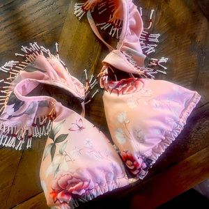 Agua Bendita Rosie Bikini top bead ruffled sleeve